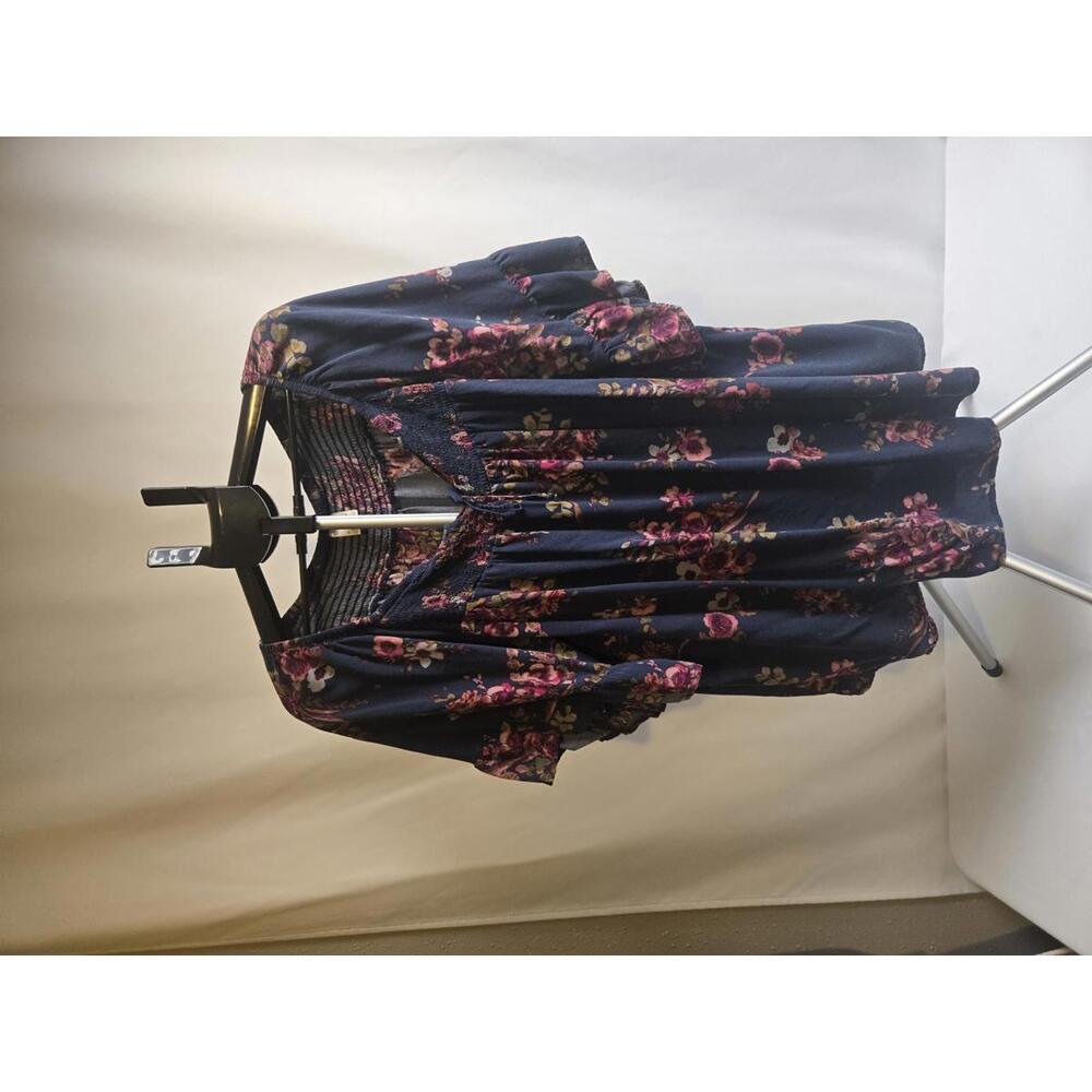 Terra & Sky Women's Plus Size Floral Blouse 3X Rayon Navy
